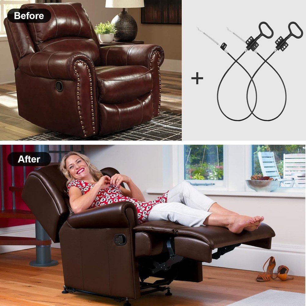 2PCS Sofa Recliner Cables- Release Cables Replacement D Ring Pull Handle