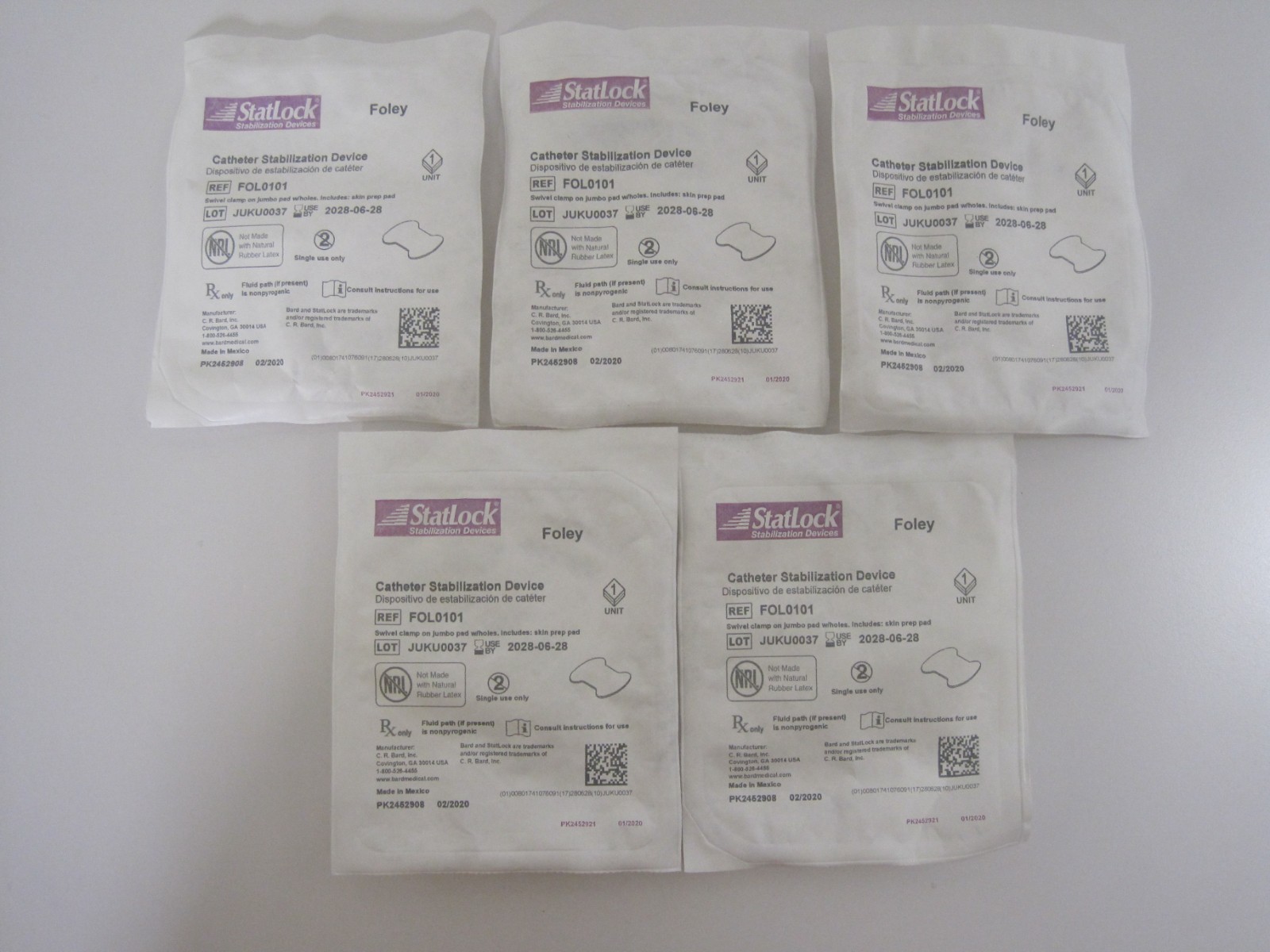 Lot of 5 StatLock Foley Catheter Stabilization Devices FOL101 NEW