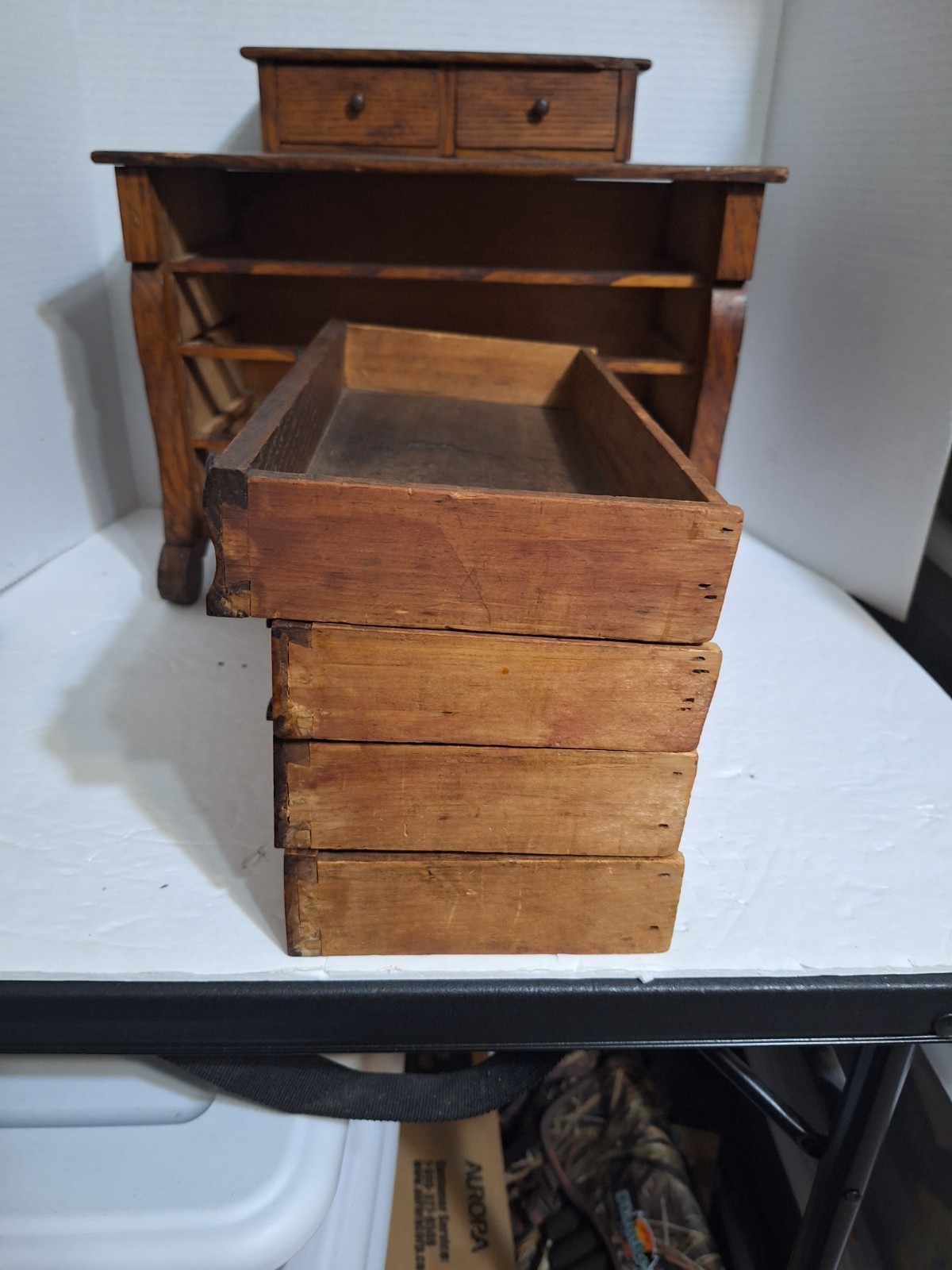 Antique Chest Bureau Salesman Sample 4 Drawers 2 Glove Boxes 13.5x13x6.5 Wooden