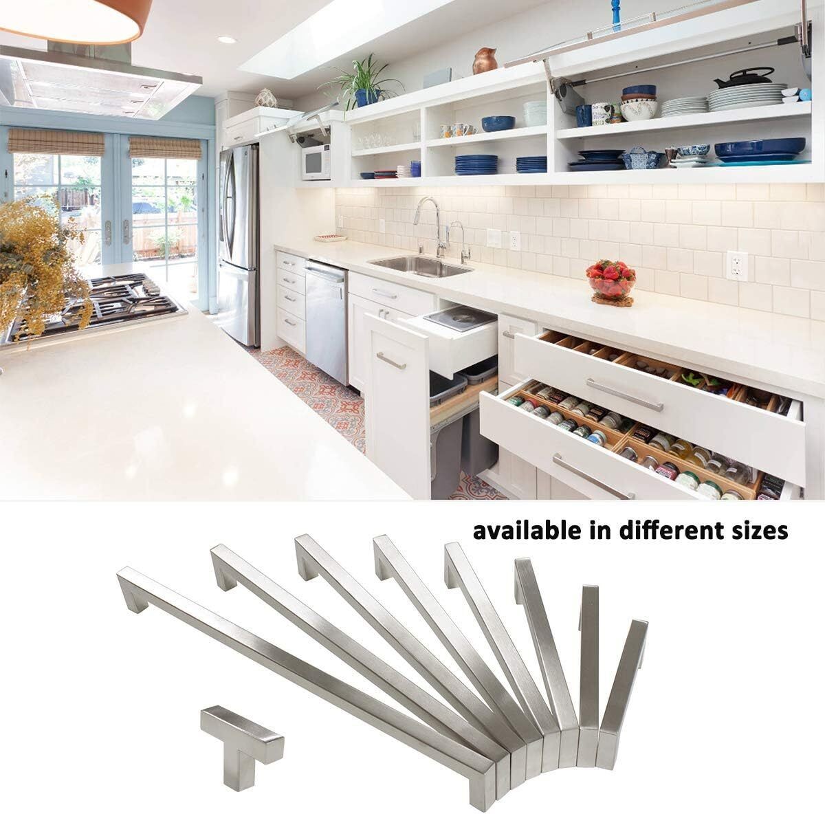 Square Brushed Nickel Cabinet Handles Kitchen Drawer Pulls Stainless Steel Knobs