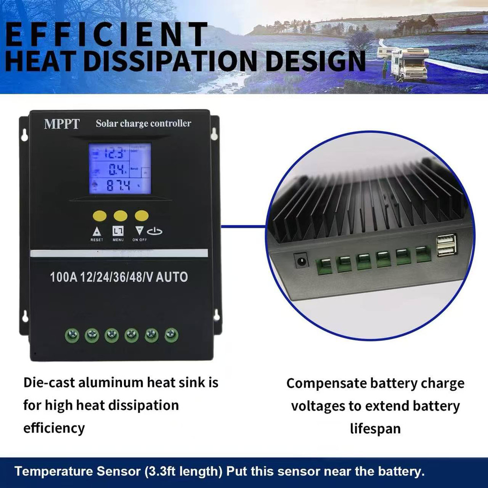 MPPT 12V/24V/36V/48V Solar ChargeController Tools 100A LCD Dual USB