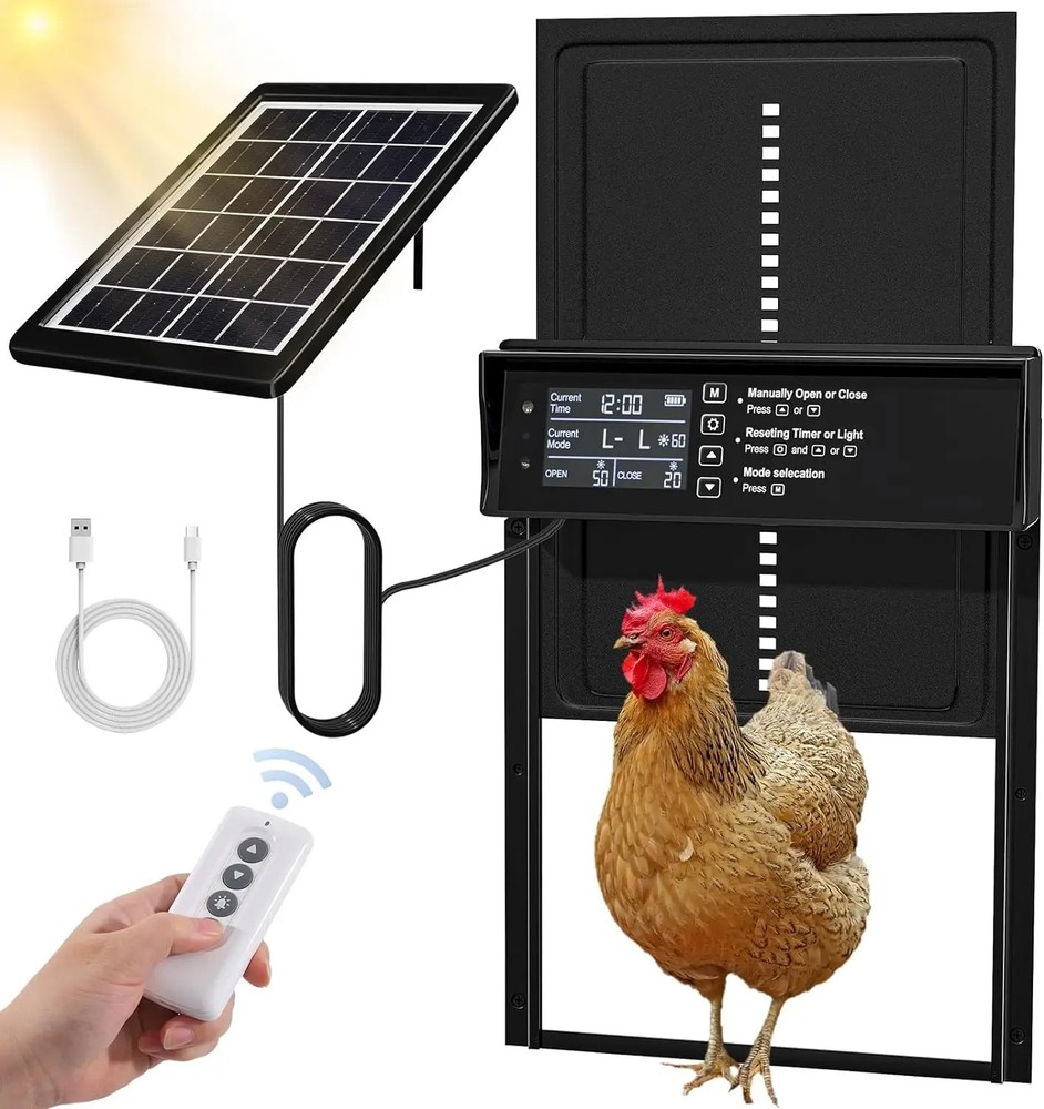 Automatic Solar Power 2000mAh Chicken Coop Door Opener With Timer Sensor Remote