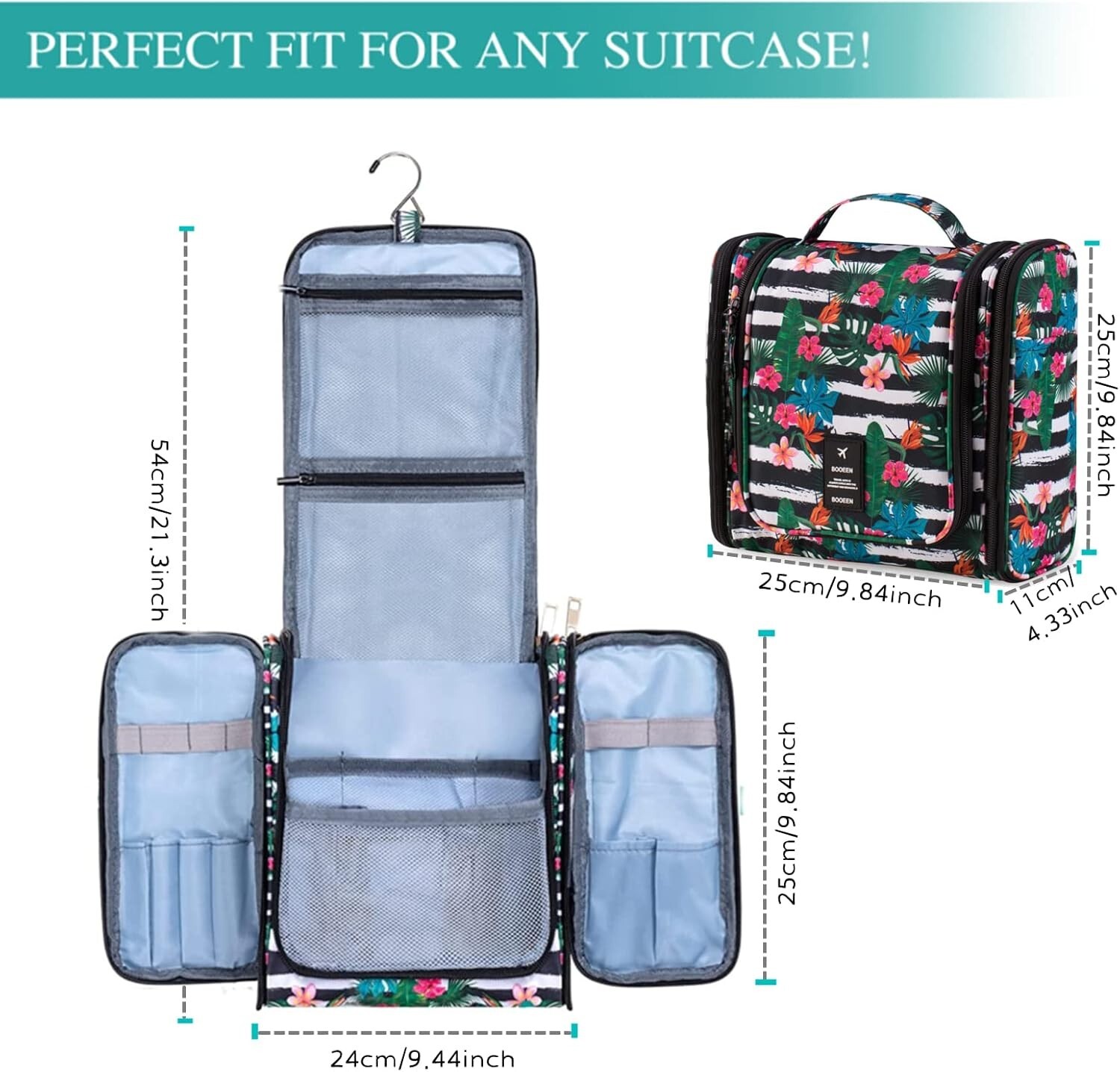 Booeen Hanging Travel Toiletry Bag For Women-17 Compartments, Large Capacity