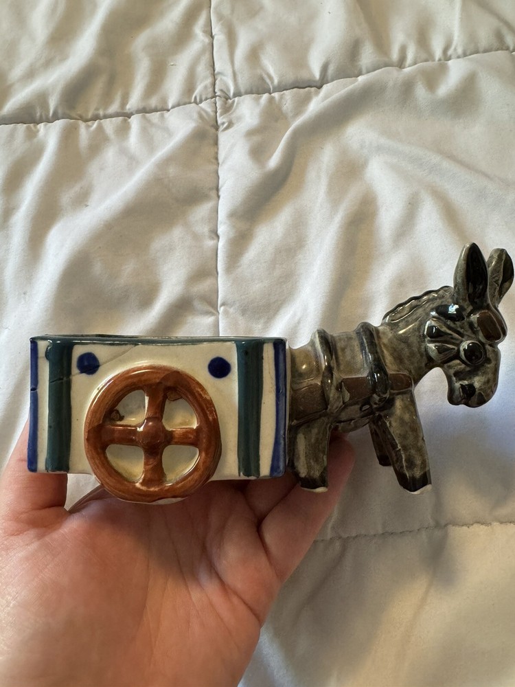 Vintage Donkey Pulling Cart Porcelain Planter