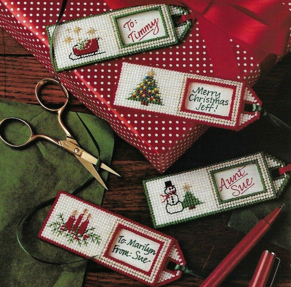 4 KEEPSAKE GIFT TAGS CHRISTMAS PLASTIC CANVAS PATTERN INSTRUCTIONS