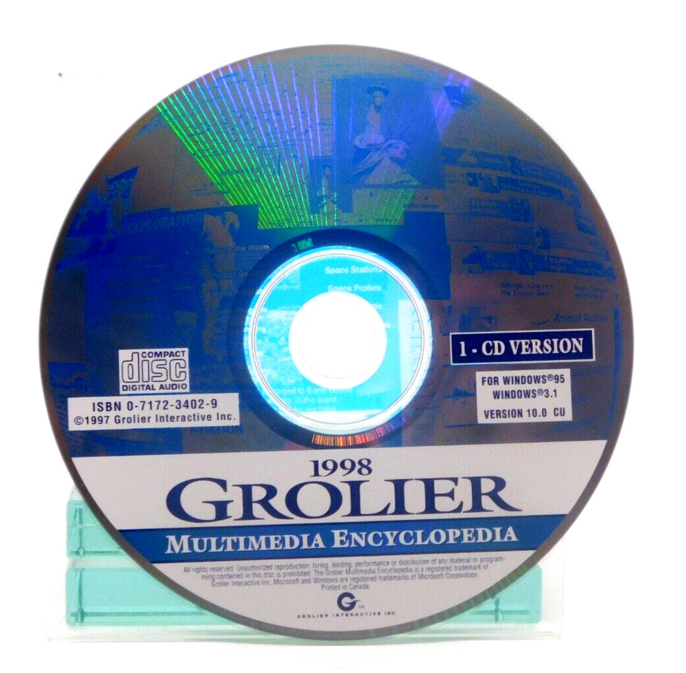 CD Rom 1998 Grolier Multimedia Encyclopedia Windows 95 3.1 Users Guide