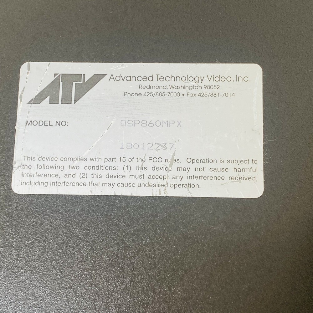 ATV Advanced Technology Video QSP-860MPX 8-Camera Monochrome Duplex Multiplexer