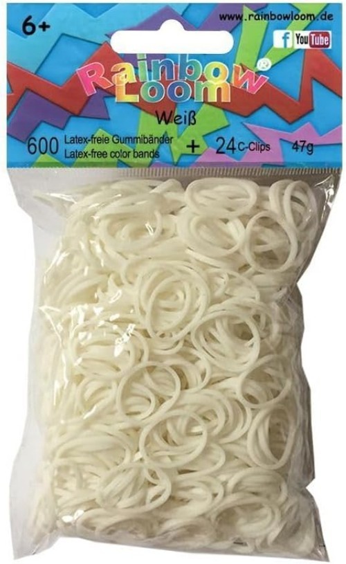 White Rubber Bands with 24 C-Clips 600 Count