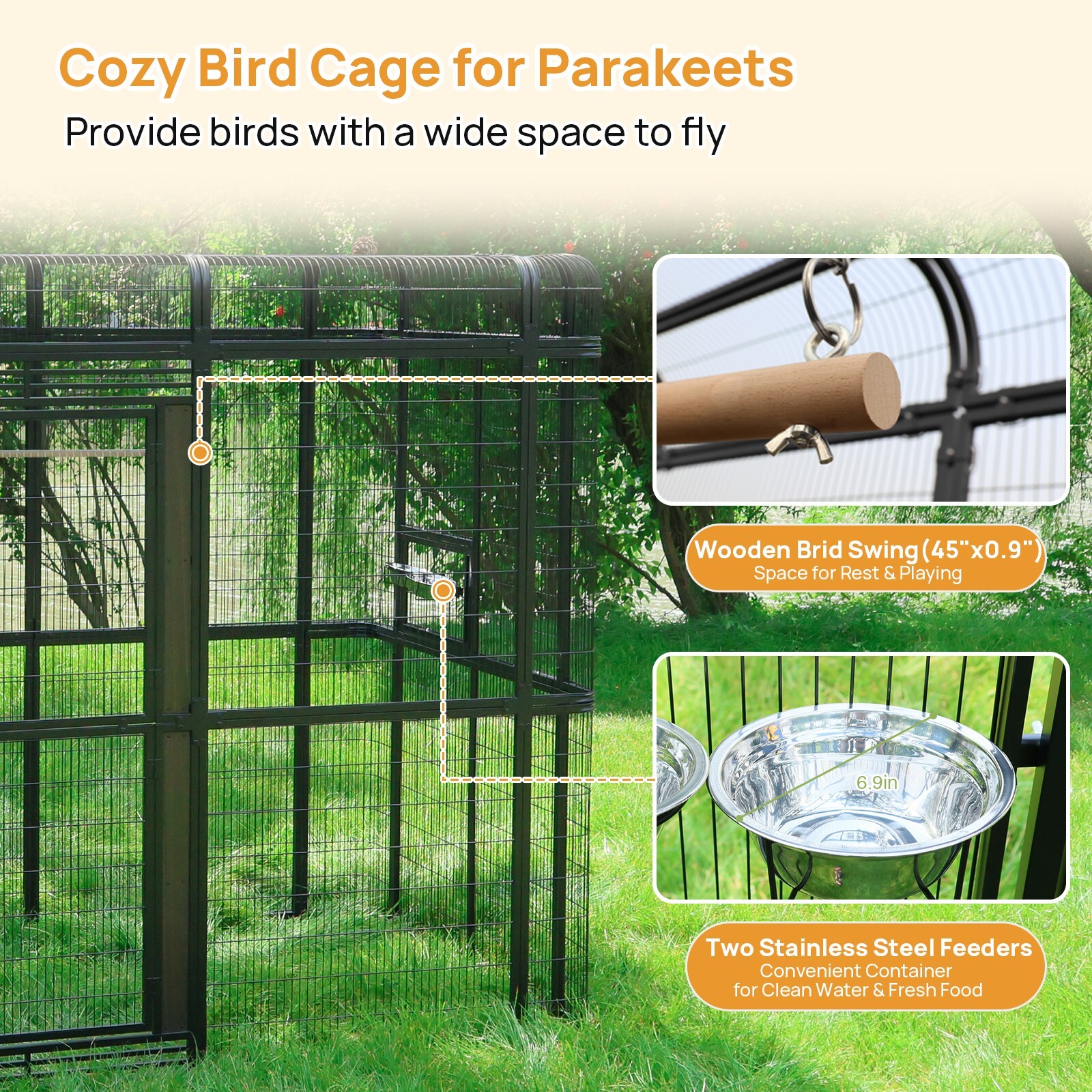 7.2ft Large Walk in Bird Cage Huge Parrot Macaw Aviary Finch Outdoor Birdcage