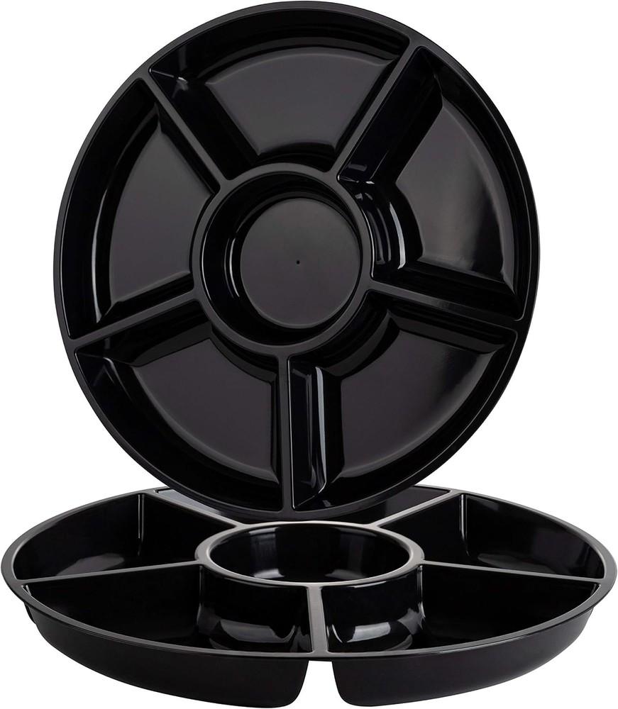6 Sectional Round Plastic Serving Tray/Platter 2 Black