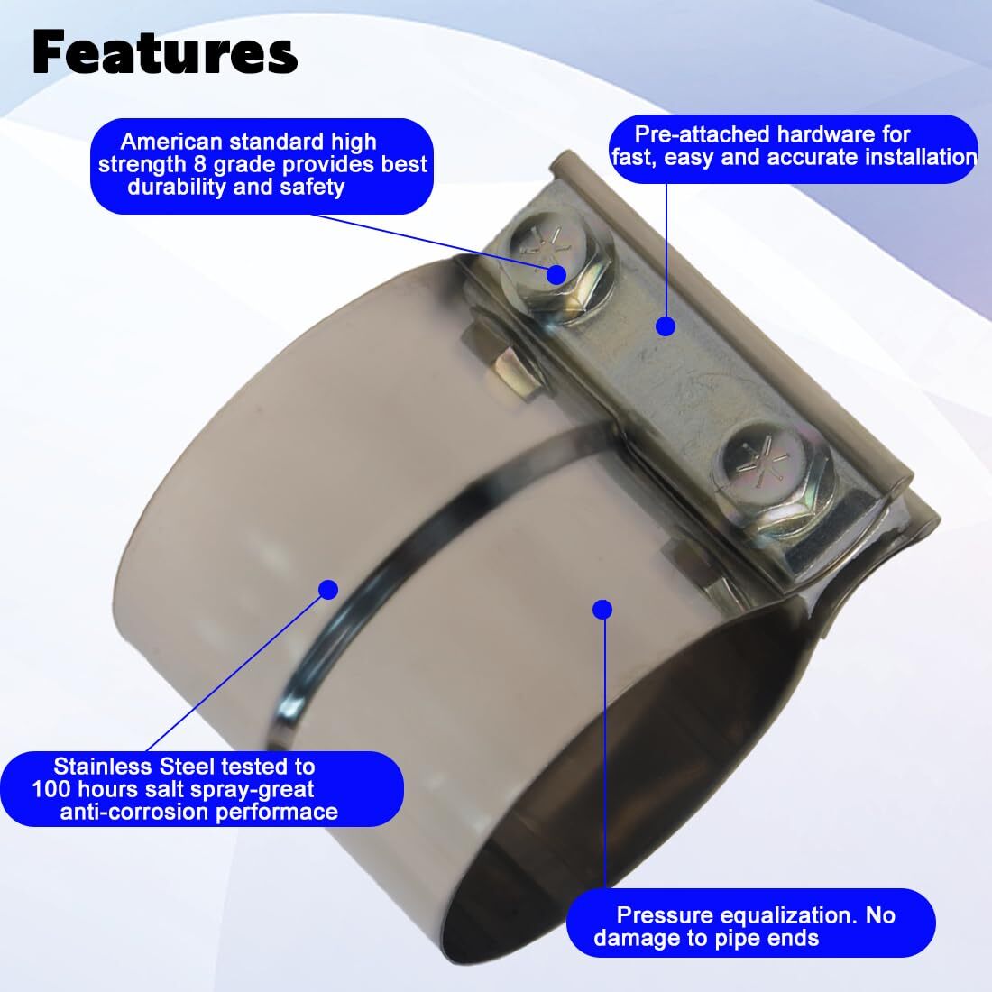 4 Inch Exhaust Clamp Lap Joint Band Stainless Steel 4" OD to 4" ID Pipes