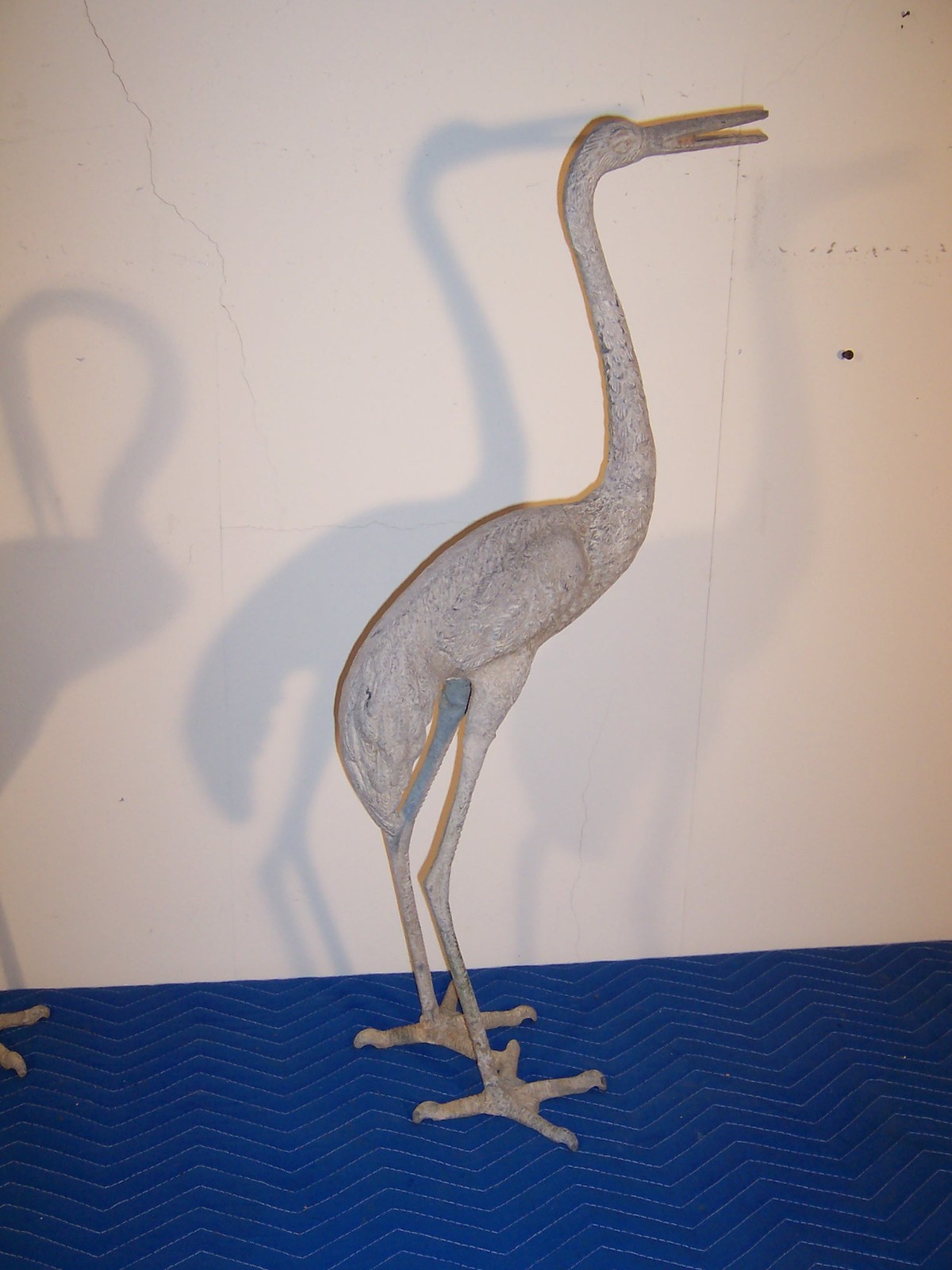 Vintage Weathered Aluminum Egret Crane Bird Garden Pond Statues