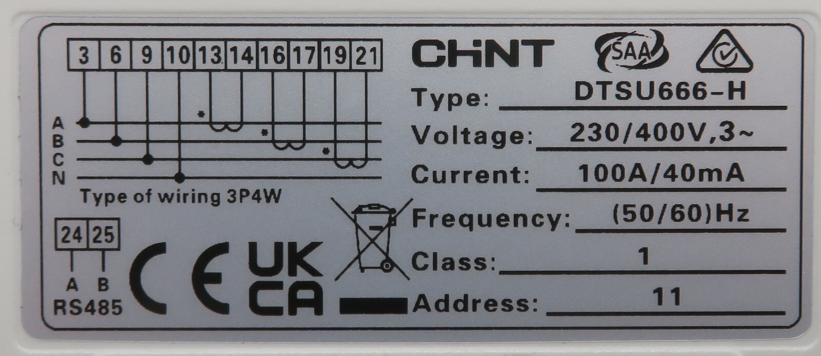 Smart Power Sensor Chint DTSU666-H Energy Meter 3~ Electricity Meter 100A 40mA UKCA
