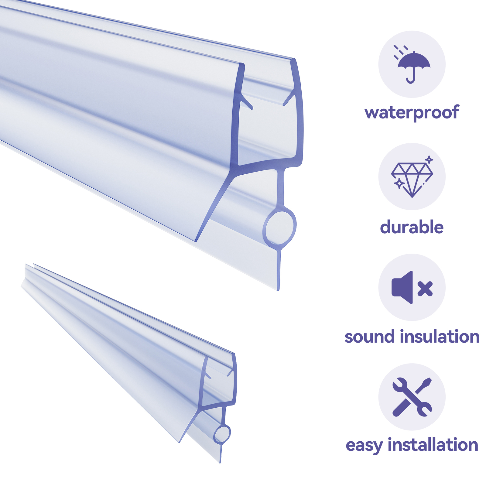 2-Pack Shower Door Bottom Seal (1/4")-Inch Glass, 28" Length - Shower Door Sweep