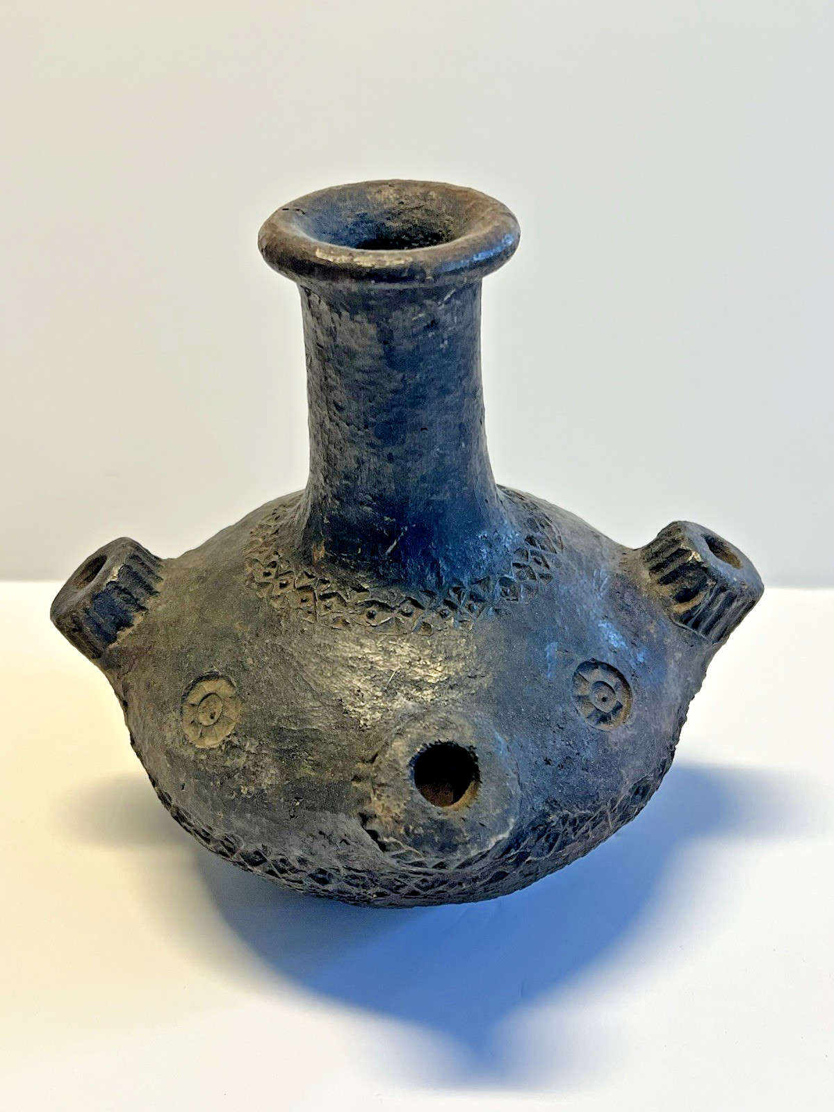 Antique Native American Indian Clay Pottery Sprouted Water Jug