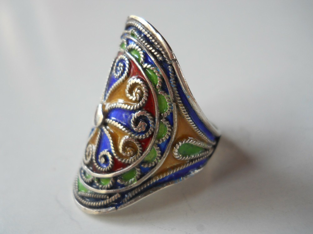 Sterling Silver Multicolor Enamel Moroccan Ring Size 8
