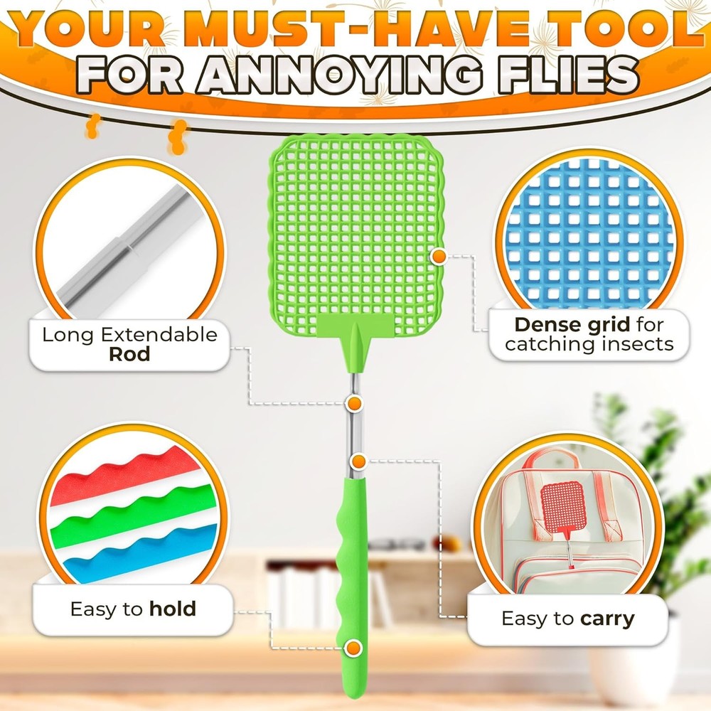 3-Pack Telescopic Fly Swatter Set – Durable and Lightweight Multicolor