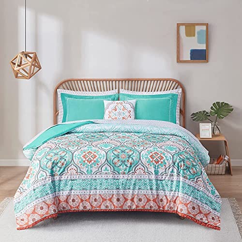 Full Size Comforter Sets with Sheets Floral, Aqua Boho Complete Bedding Set