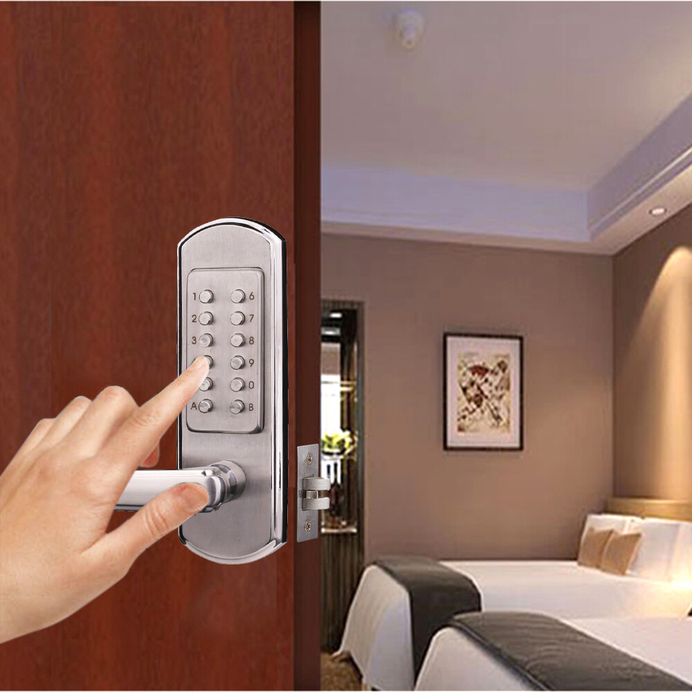 Keyless Door Lock Mechanical Push Button Digital Keypad Entry Security Door Knob