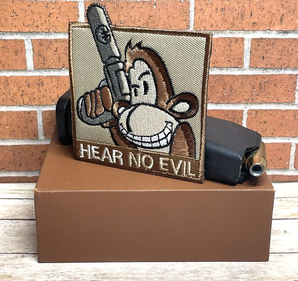 Tactical Monkey Gun Patch - Embroidered Morale Hear No Evil Monkey Patch