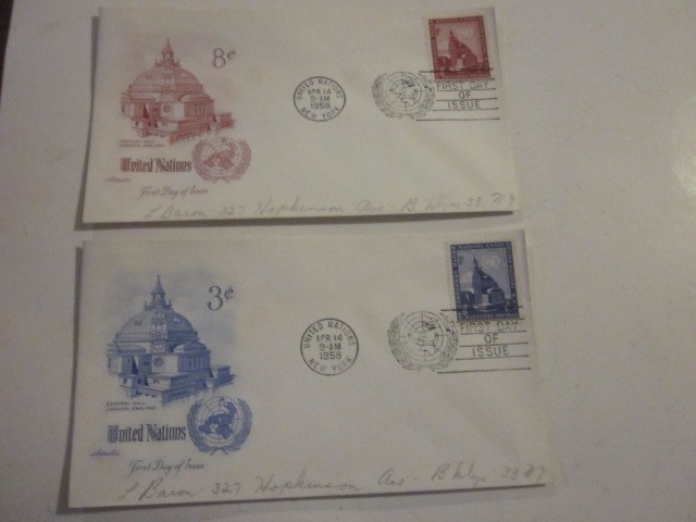 2 UN FDC 1958 GENERAL ASSEMBLY Scott #61-62 ARTMASTER CACHETS