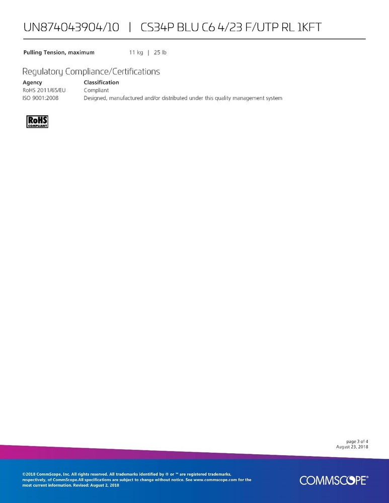 Commscope CS34P 23/4P Cat6 F/UTP WebTrak Plenum Shield Network Cable Blue /100ft