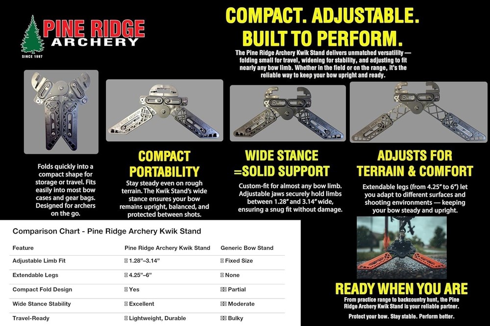 Kwik Stand Bow Support - Adjustable, Durable, Non-Marring for Archery Excellence