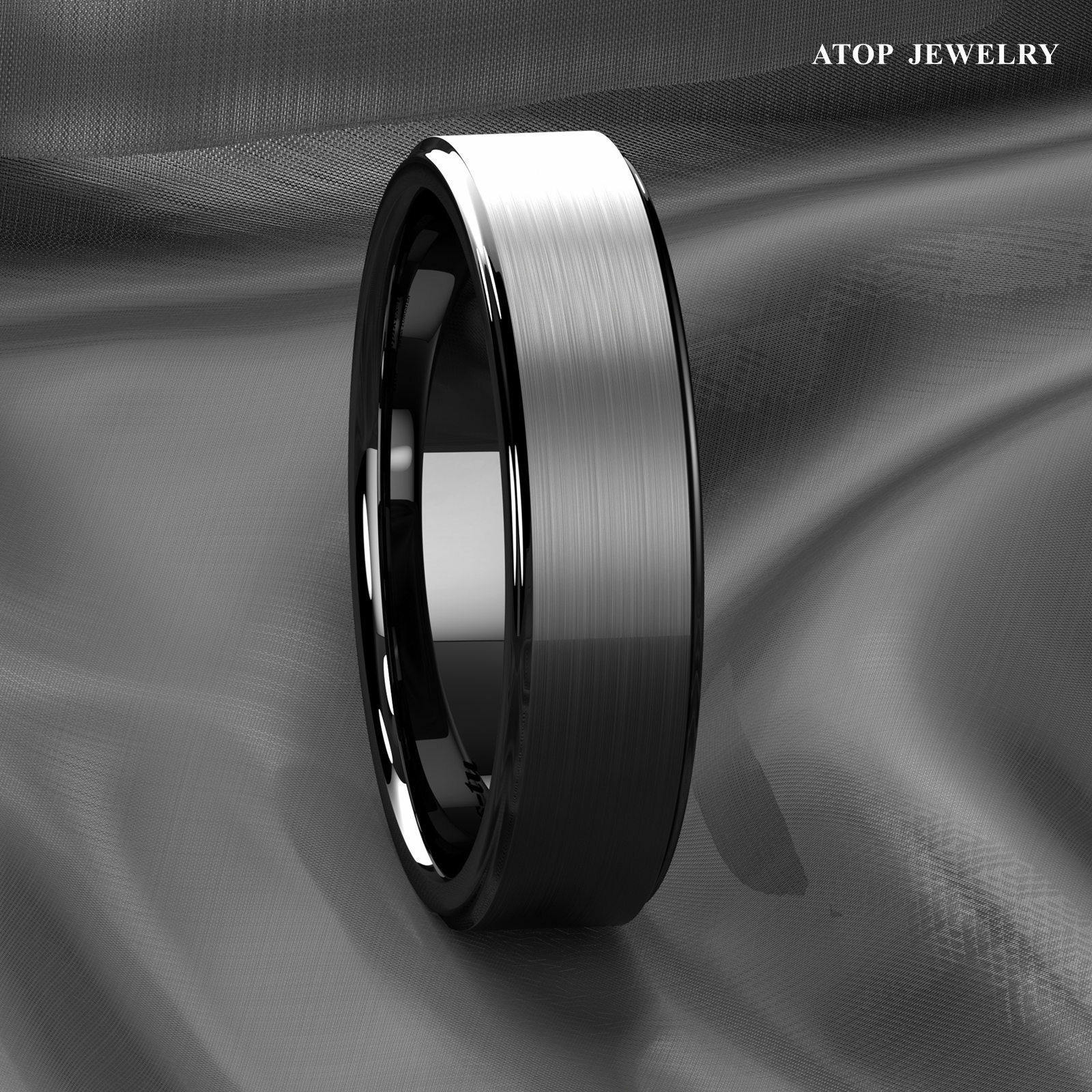 8/6mm Black Brushed Titanium Color Tungsten ring Wedding Band ATOP Men's Jewelry