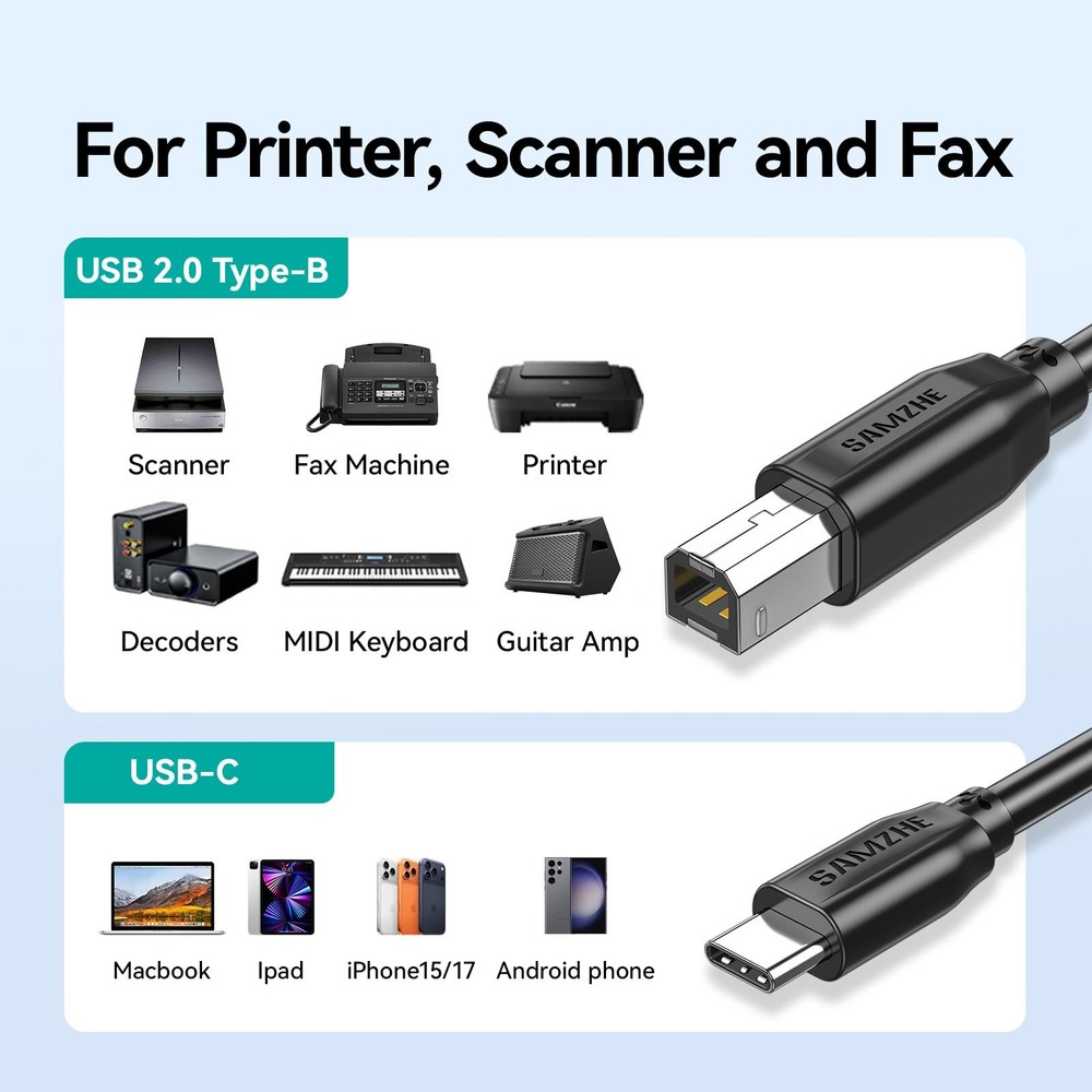 SAMZHE USB B to C Printer Cable 3.3 FT, Type B C 3 Black