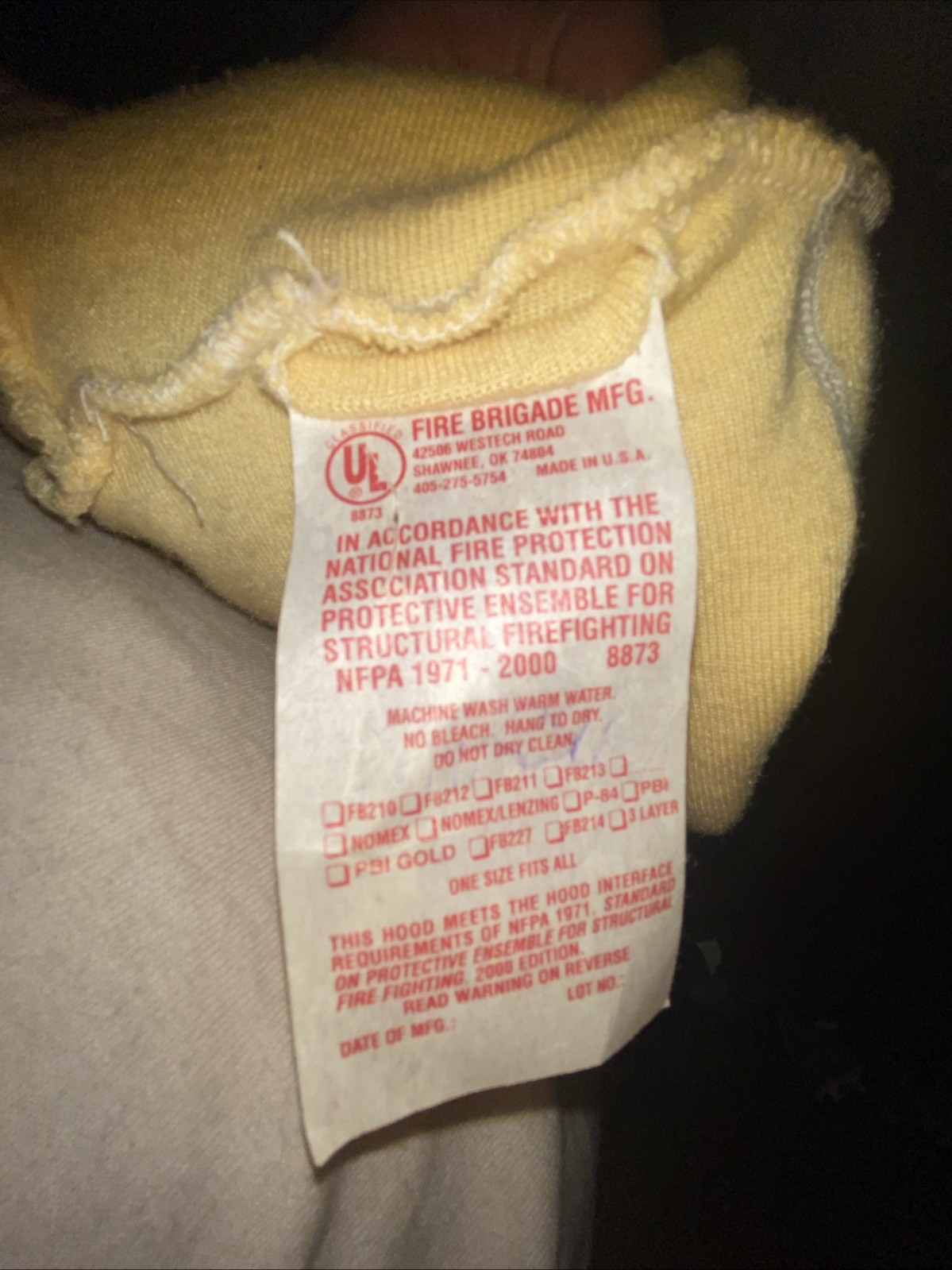 Firefighter Hood Majestic Apparel PAC II YELLOW Date 2000 Hardly Used