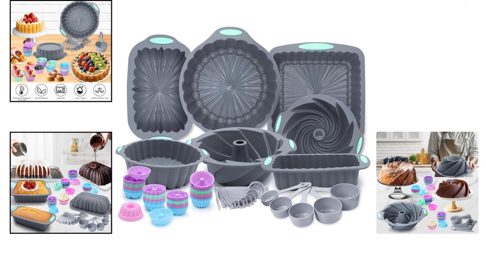 72-Piece Dishwasher Safe Silicone Bakeware Set - Flexible & Space-Saving