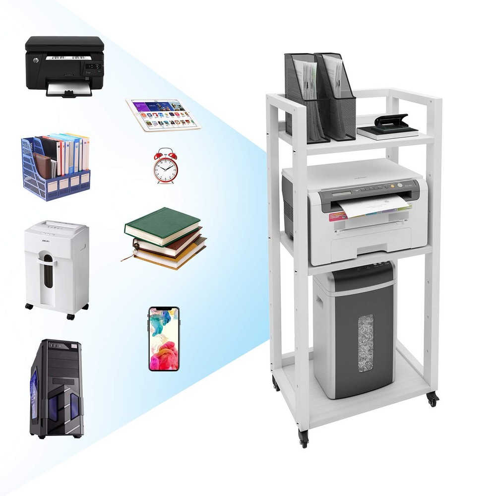 3-Tier Movable Printer Stand Floor-Standing Desk Side Shredder Stand Computer...