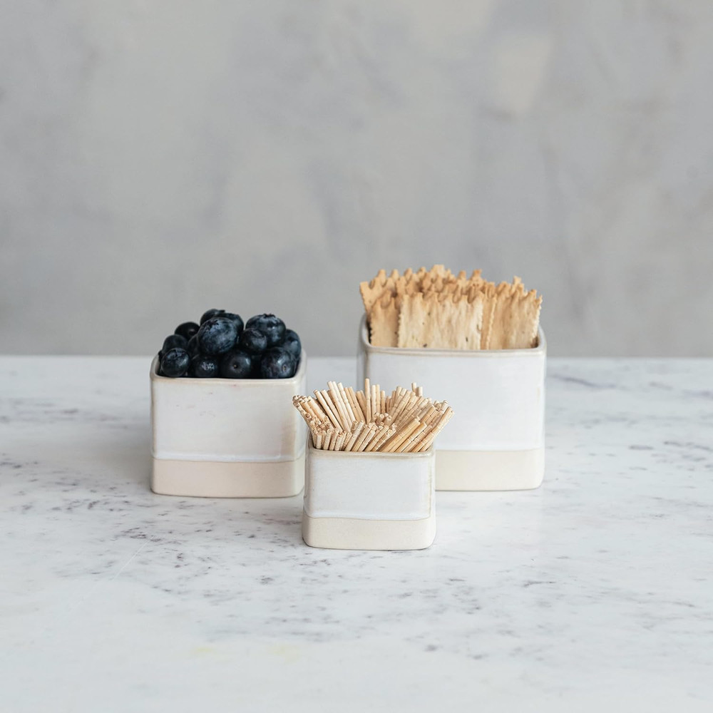 Ceramic Nesting Containers, Cream, Set of 3