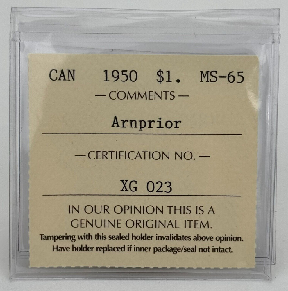 1950 Canada Silver Dollar, ARNPRIOR - ICCS Gem Uncirculated MS 65