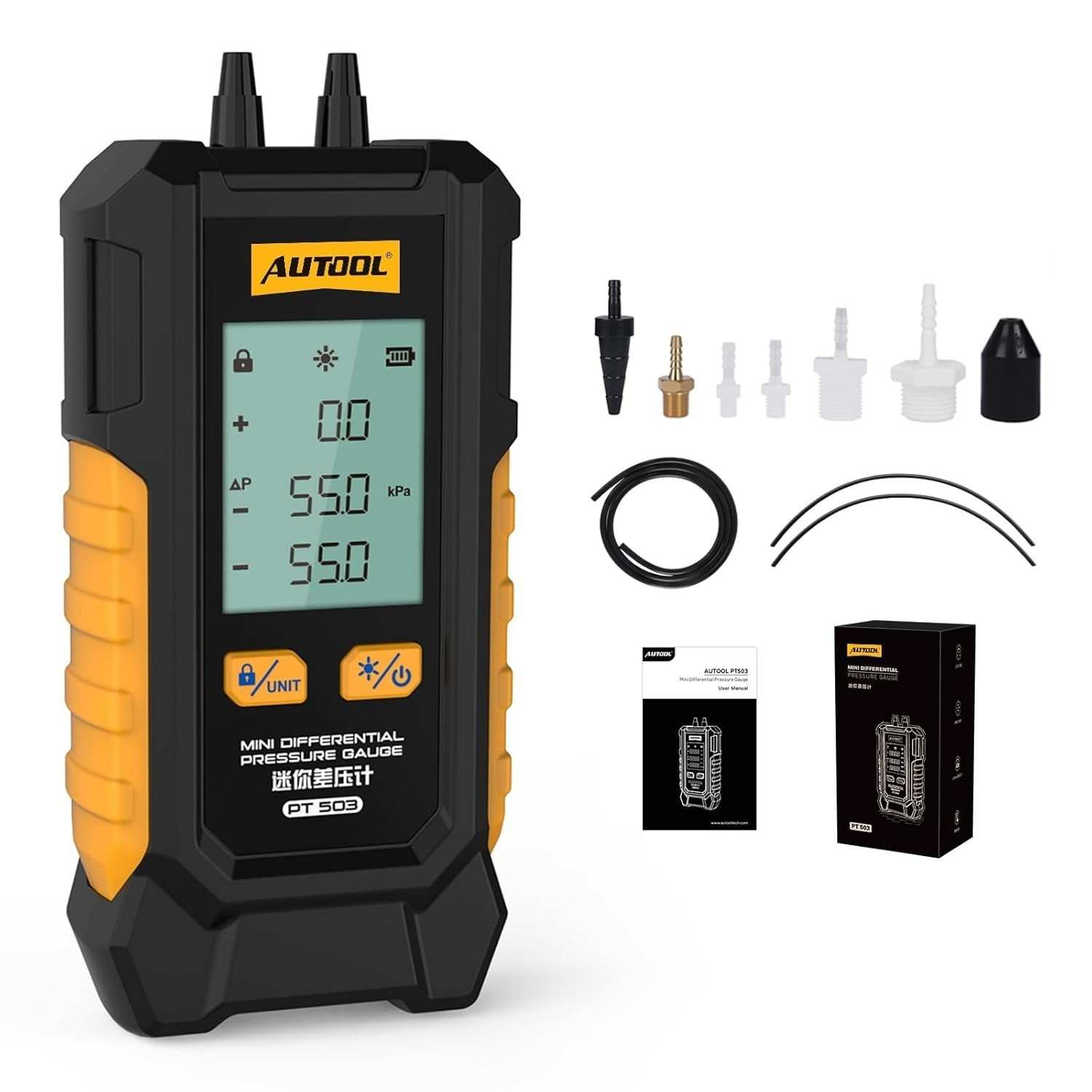 Digital Manometer Air Pressure Meter Dua Port HVAC Tester Gas Leak Detection