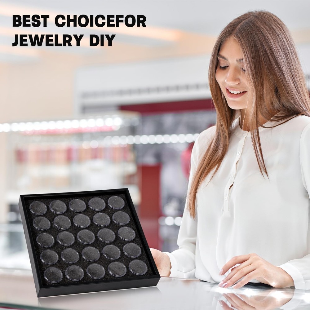 25 Gem Display Case Diamond Gemstone Storage Box, Small Round Plastic Contain...