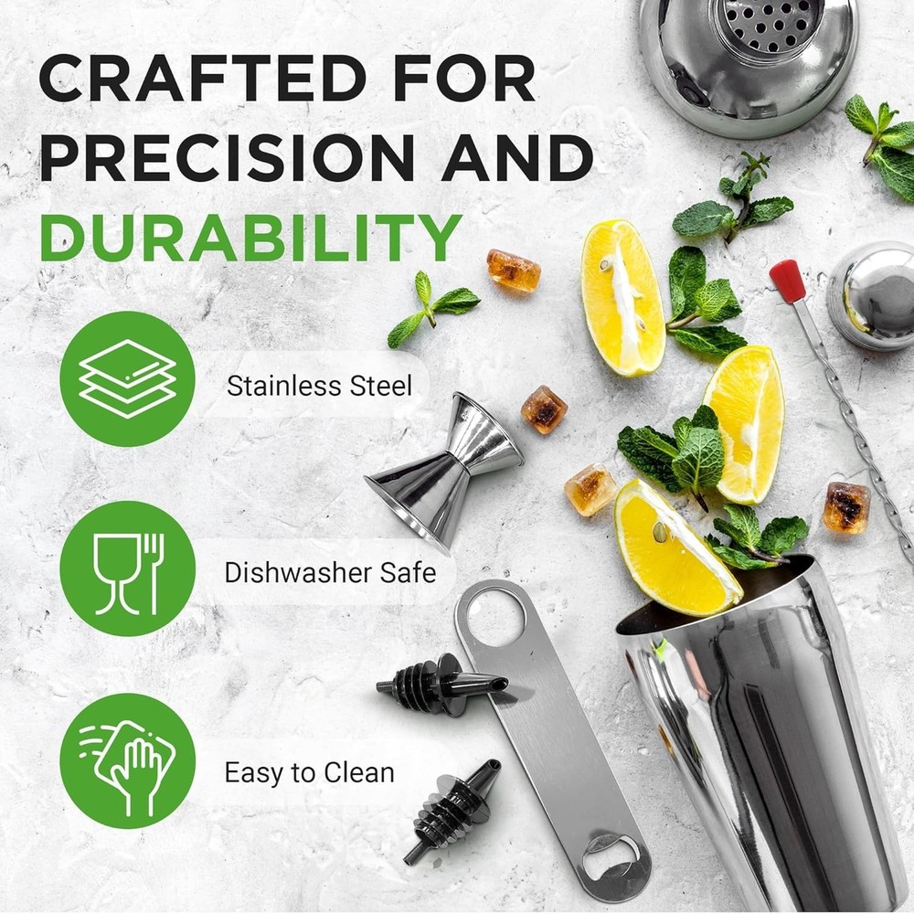 NutriChef 7 Pcs. Bartender Set - Drink Mixer with Essential Bar Accessory Tools