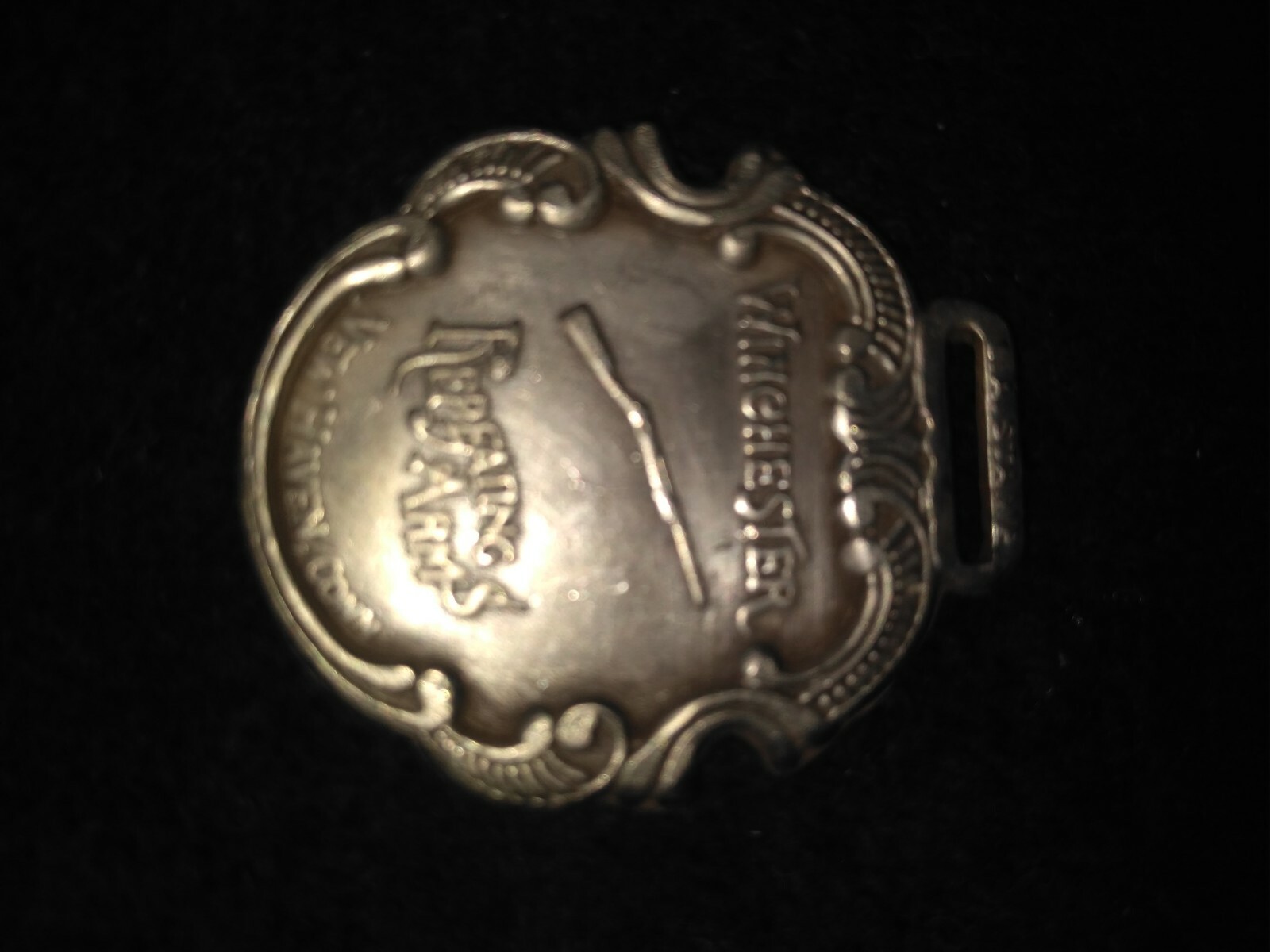 Winchester Repeating Arms Wàtch Fob 2 1/2 x 1 1/2 polished SS Very Nice