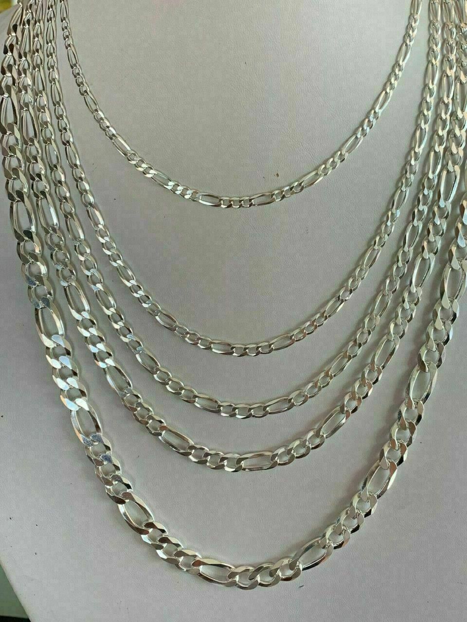 Figaro Link Chain Or Bracelet (2.5-10mm) Solid 925 Sterling Silver UNPLATED