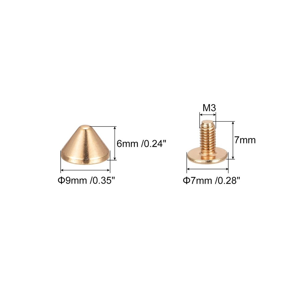 9x6mm Screw Back Rivets, 20 Set Solid Leather Studs Gold Shades