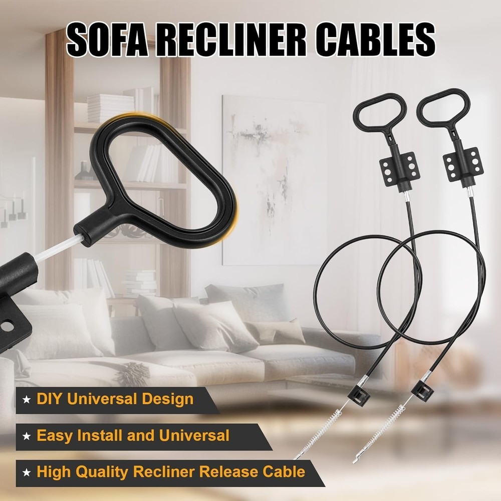 2PCS Sofa Recliner Cables- Release Cables Replacement D Ring Pull Handle