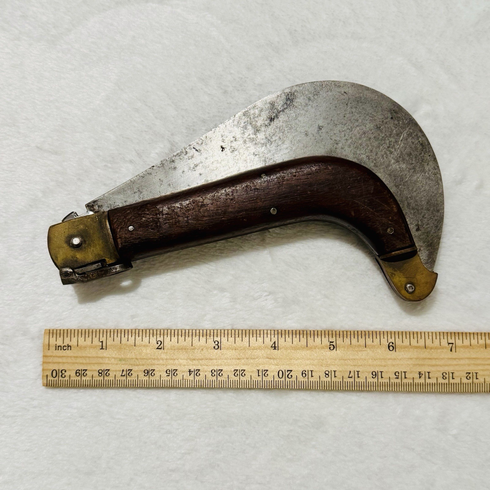 Whitby-Foreign-Roncola-Pruning-Thatcher-Bill-Hook-Knife-W/-Brown-Wooden-Handle