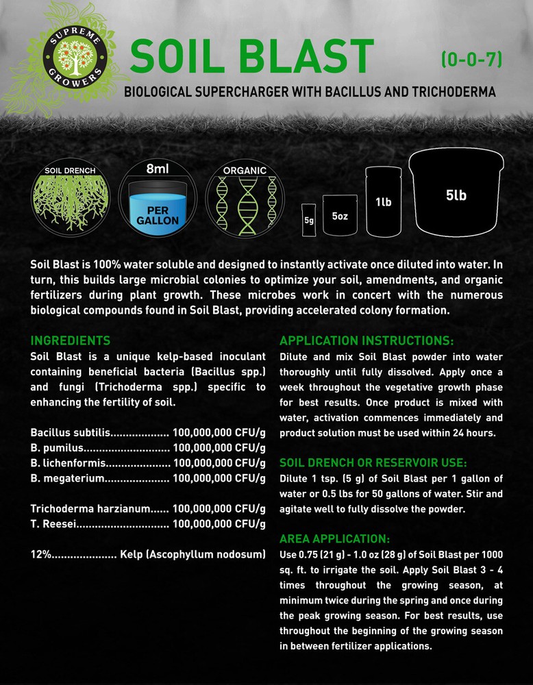 Soil Blast 5oz Concentrate by Supreme Growers Trichoderma Bacillus Nutrient