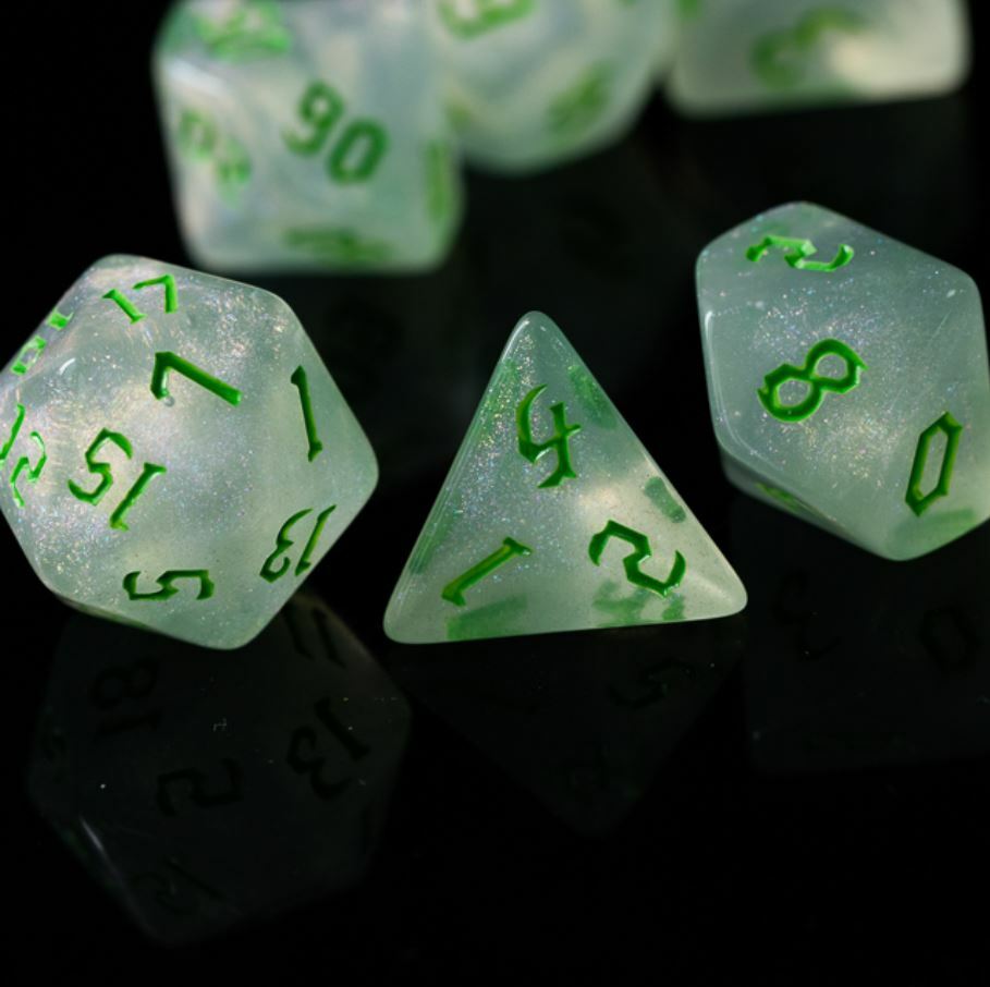 Algae Green Orcish Script Dice Set Poly RPG DnD Dungeons Dragons AD&D Pathfinder