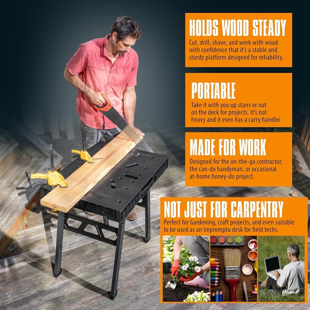 Versatile Heavy-Duty Folding Worktable - 34” W x 24” D, Quick Setup in 3 Seconds