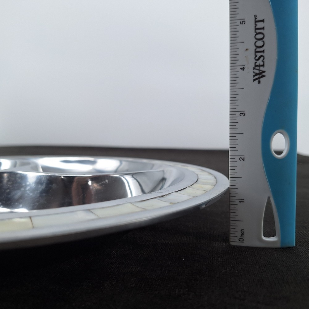 Towle Silversmith 12" Divided Bowl Mother of Pearl inlaid edge Made in India