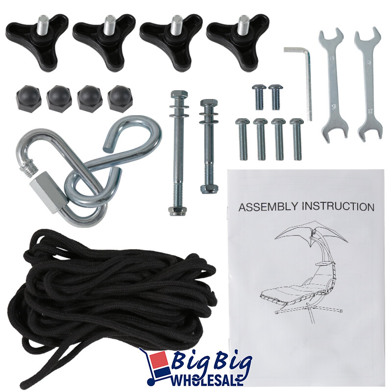 Patio Hanging Chaise Swing Lounge Chair Cushion Orange Outdoor Canopy Arc Stand