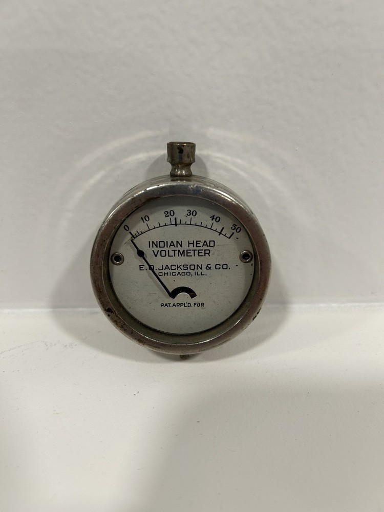 Vintage Indian Head Voltmeter E.O. Jackson Chicago 0-50V Electrical Meter