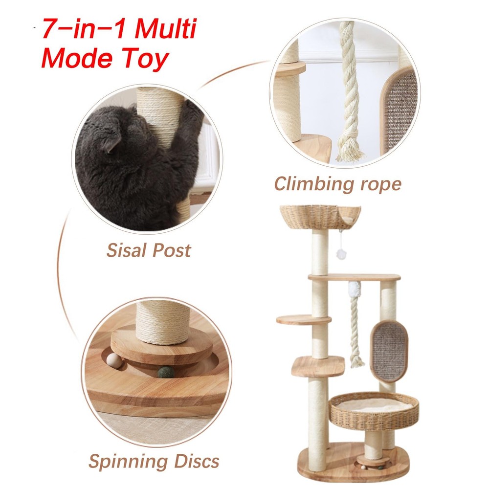 Large Cat Tree Tower 49.6" with Scratching Post, Multi-Level Condo & Bed