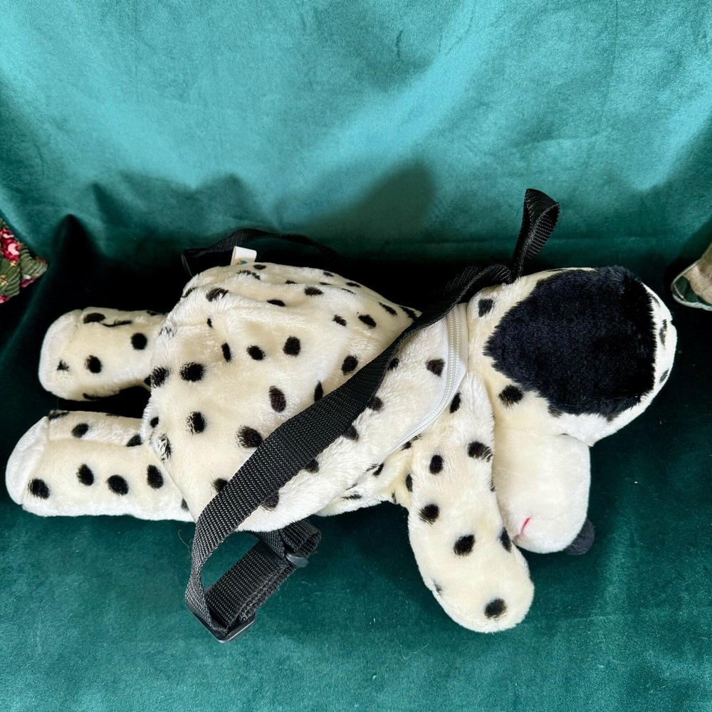 Plushland Dalmatian Backpack Zips Close With Adjustable Black Straps